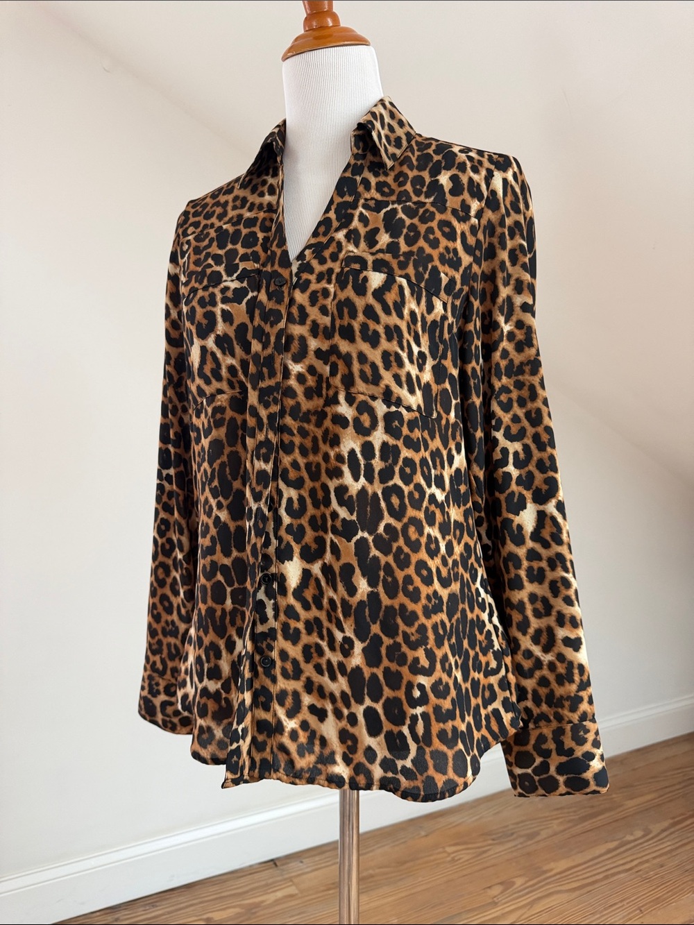 Express Leopard Print Button-Down Shirt - Brown & Black
